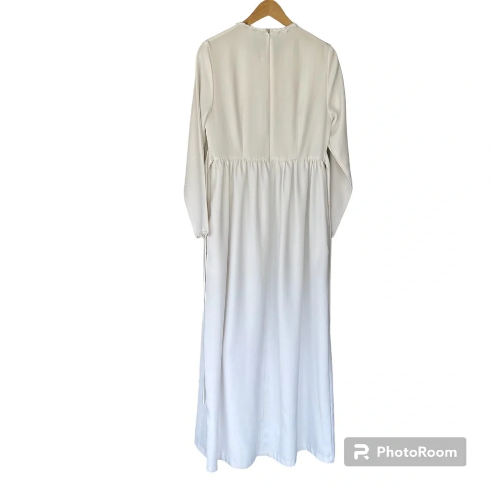 Vintage White Maxi Dress Lace Boho Bohemian Wedding Bride 60s 70s - Picture 5 of 11